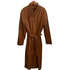 Vintage American Style Brown Leather Belted Trench Coat Mountain life old money thumbnail 4