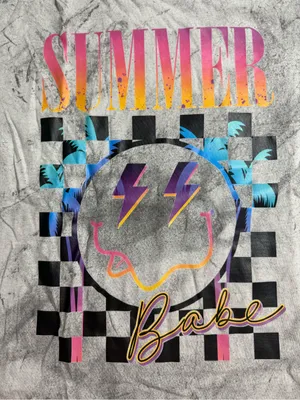 Comfort Colors Gray Color blast 'Summer Babe' Graphic Tee with Neon Accents thumbnail 4