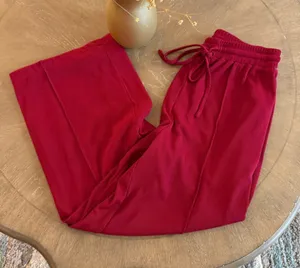 Women's Unbranded Red Ribbed Wide Leg Pants M thumbnail 1