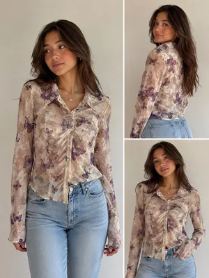 Y2k Floral Sheer Top with ruffles thumbnail 2