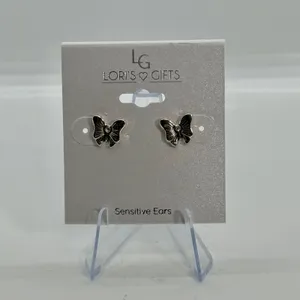 Loris Gifts Butterfly Stud Earrings Silver Tone‎ Sensitive Ears Cute thumbnail 4