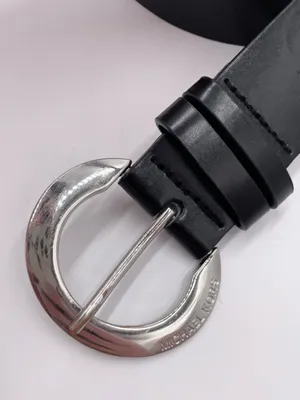 MICHAEL Michael Kors Black Faux Leather Belt Silver Round Buckle Grommets Y2K thumbnail 5
