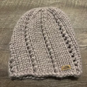 The North Face Mauve Chunky Knit Beanie Hat thumbnail 1