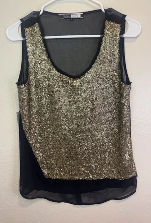 Sisters Huang Women’s Y2K Gold Sequin Sleeveless‎ Top Size 4 thumbnail 1