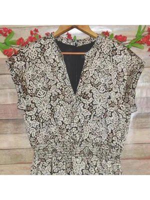 MSK Jumpsuit Womens L Black Beige Paisley Wide Leg Smocked Waist Boho thumbnail 4