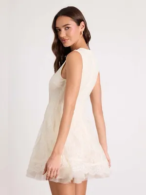 NWT LULUS | Charmaine Cream Lace Sleeveless Skater Mini Dress, XL thumbnail 2