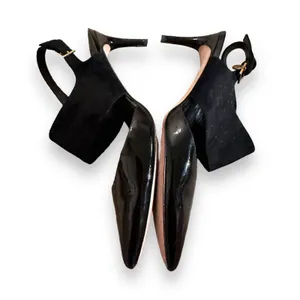 Tory Burch Ashton Black Suede‎ Leather Slingback Kitten Heel Sandal Pumps Sz 9 thumbnail 6