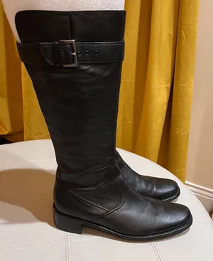 Gabor Black Leather Riding‎ Boots Buckle Detail Rubber Sole MRSP $235-Size 6.5 thumbnail 1
