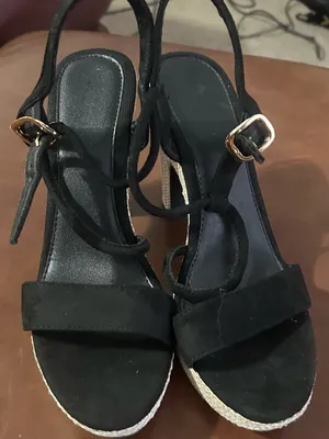 Black Strappy Wedge Sandals with Textured White Wedge 42 thumbnail 5