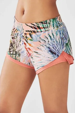 Fabletics Size XL Peach Palm Tropical Print‎ Latrice Athletic Shorts thumbnail 1