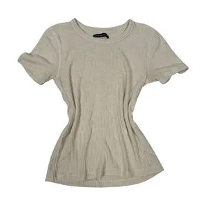 Abercrombie & Fitch Ribbed Knit Top S Cream Beige Short Sleeve Fitted Minimalist thumbnail 1