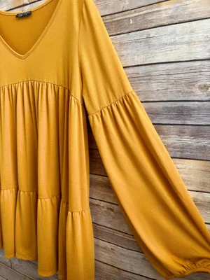 Shop Basic USA Dress Women’s Size XL Gold Mini Long Sleeve V-Neck NWOT thumbnail 3