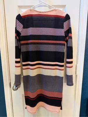 Striped Open-Front Ribbed Cardigan in taupe, Gray & Pink thumbnail 2