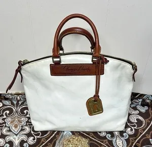 Dooney & Bourke White and Brown Satchel with Leather Accents thumbnail 1