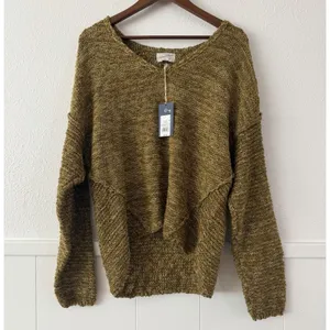 Universal Threads L Women’s Olive Marled 100% Cotton V-Neck Knit Sweater thumbnail 2