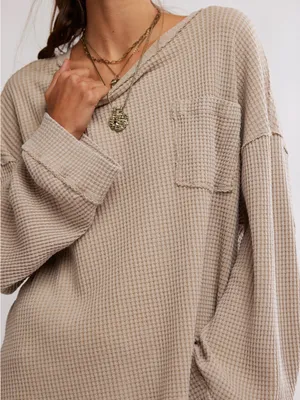 Free People We the Free Waffle-Knit Pocket Pullover Top - Beige thumbnail 4