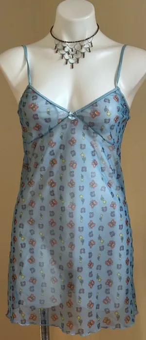 Peeping Tom Sheer Blue Floral & Butterfly Intimate Nightgown Elastic Straps Sz S thumbnail 1
