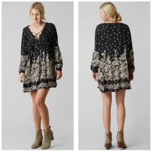 Billabong Just Like You Long-Sleeve Gauzy Rayon Mini Dress Off Black‎ Size Large thumbnail 2