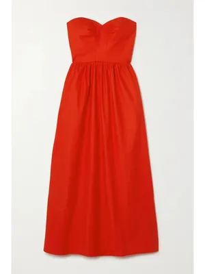 NWT Reformation Buckley in Paprika Red Organic Cotton Strapless Midi Dress 10 thumbnail 3