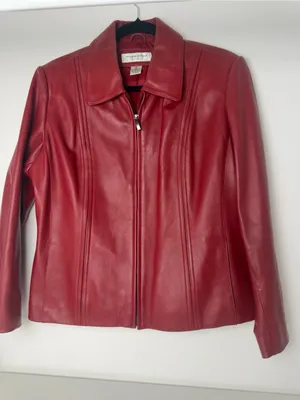 Preston & York Crimson Red Leather Zip Jacket thumbnail 1
