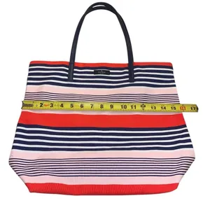 Kate Spade Bon Shopper Tote Pink Navy Striped Canvas Bag Spring Vacation‎ L NWT thumbnail 5