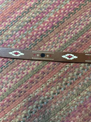 Brown Vegan Leather Belt with Southwestern White Diamond Embroidery thumbnail 2