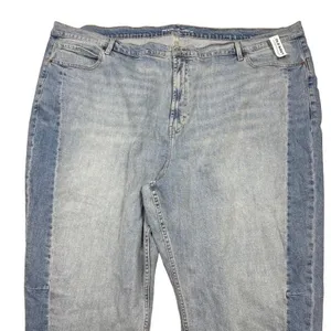 NWT Old Navy High Rise Barrel Leg Jeans Two Tone Blue‎ Denim Retro Plus Size 28 thumbnail 2