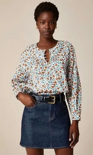 NWT!! J. CREW Shirred Popover Top Blouse Rosewood Floral‎ Preppy Buttons X-Small thumbnail 1