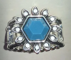 Silver Tone Blue Rhinestone Floral Sunburst Ring thumbnail 1