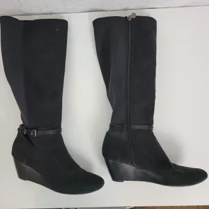Dana Buchman Womens Boots Size 6.5 Black Suede Wedge Heel Knee High Side Zip thumbnail 6