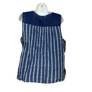 Mason & Belle Navy Blue Eyelet Lace Striped Boho Tank Top Large JFW81933K85 thumbnail 2