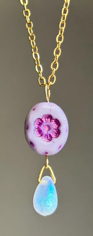 Handmade quality floral Czech glass bead fairy chic cottage necklace💐💜 thumbnail 1