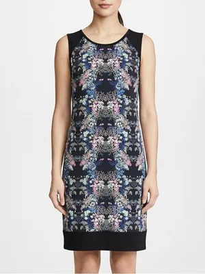 Nicole by Nicole Miller Shift Dress Black Floral Mirror Print Sleeveless Size L thumbnail 6