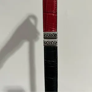 Black Red Leather Silver Tooled Mixed Belt Rodeo Western Festival Cowgirl thumbnail 3