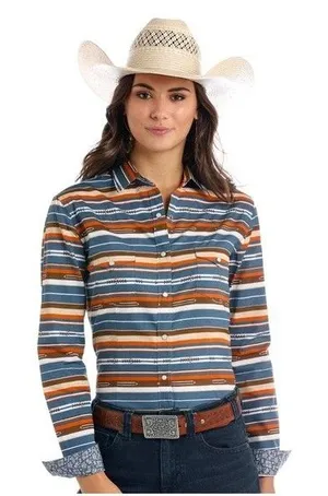 Panhandle Western Long Sleeve Serape Shirt Size Medium NWT Button Snaps Orange thumbnail 1