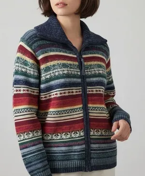 Vintage Tiara Int'l Striped Fair Isle Southwest Colors Zip Cardigan Sweater XL thumbnail 1