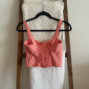 NWOT Zara Red & White Gingham Cotton Blend Smocked Detailed Top thumbnail 4