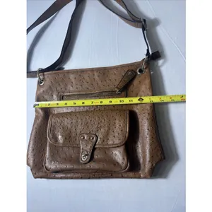 Bueno‎ Faux Ostrich Leather Shoulder Bag Cognac Satchel Purse Crossbody thumbnail 7