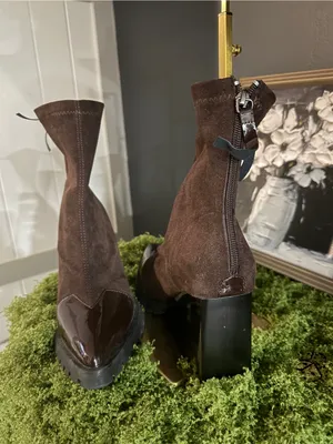 Women’s Brown Suede Ankle Boots with Patent Toe thumbnail 2