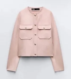 Zara Pink Utility Jacket with Crew Neckline NWOT LARGE thumbnail 1