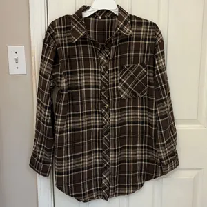 LaCozy Women’s Oversized Flannel Shirt in Brown Plaid thumbnail 6