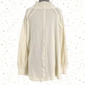 Free People Cream Oversized Fall Knit Sweater Boho Comfort Waffle Top Size M NEW thumbnail 2