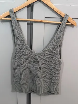 Lulus Sage Green Cotton Knit Twist Back V-Neck Sleeveless Crop Tank Top Small thumbnail 1
