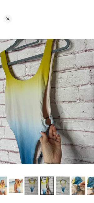 Aerie Super Scoop High Cheeky Ombré O Ring One Piece Swimsuit Small. NWOT. Gorgeous yellow to blue colors. Open keyhole sides. High cut. Low scoop. 12” bust thumbnail 4