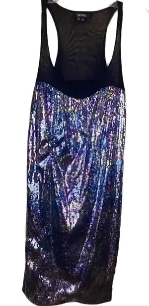 XOXO Multi Colored Sequins Sleeveless Black Dress Size Medium thumbnail 1