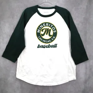Sport Tek‎ White Green Mineritos Baseball Tee Tshirt Raglan Top L Large thumbnail 1