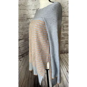 Anthropologie Womens Sweater S Elise‎ Grey Striped Tunic Ribbed Casual thumbnail 4