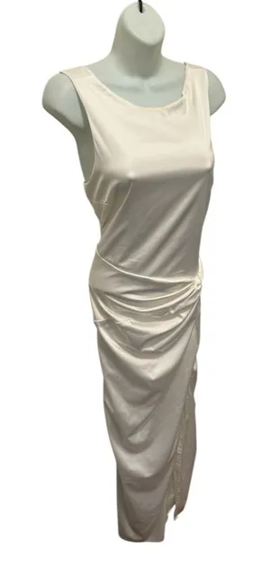 Abercrombie & Fitch Wedding Gown Sz XL Winter White Cut Out Back Slit Side Satin thumbnail 1