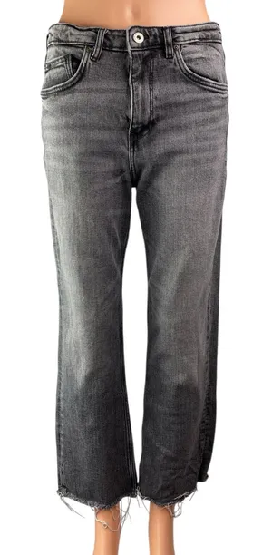 Zara Women's Gray High Waisted Frayed Raw Hem Flared Bootcut Denim Jeans Pants 8 thumbnail 1