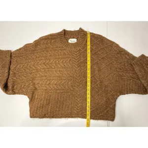 ABERCROMBIE & FITCH Cable Knit Crew‎ Dolman Sweater Sz S/M Brown Y2K Preppy Boho thumbnail 3